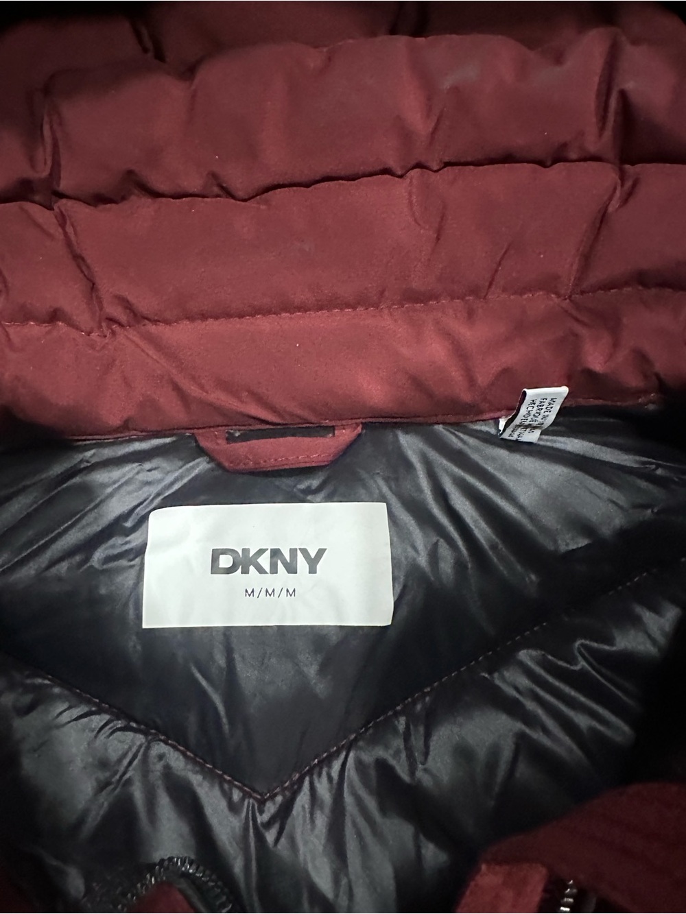 DKNY Women's Hooded Chevron Puffer Coat - Deep Wine - Picture 2 of 2